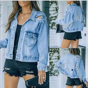Jean jacket with tassel rhinestone size L